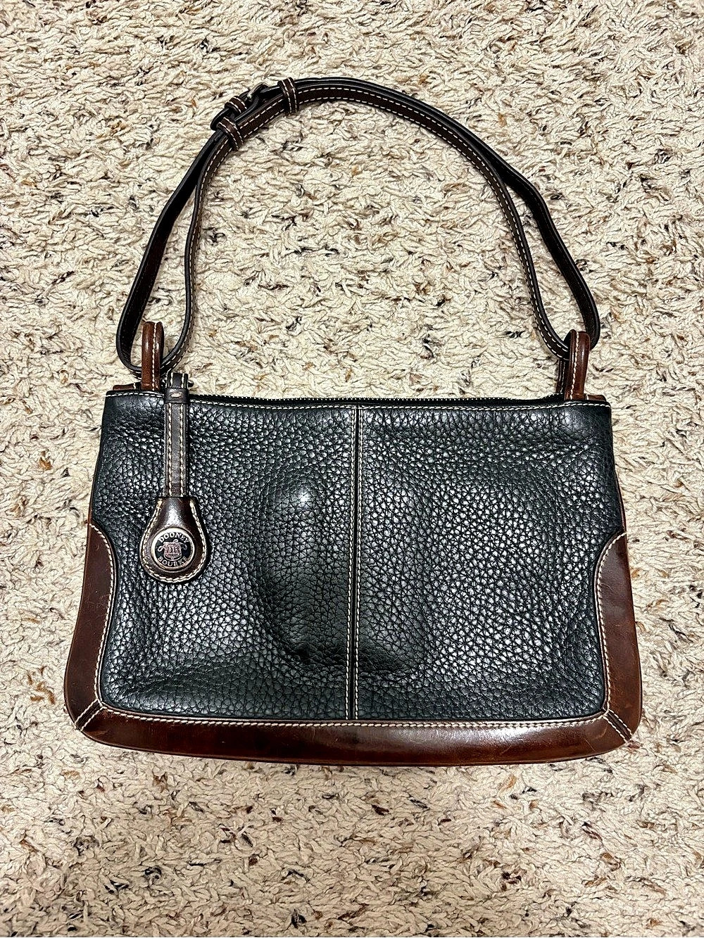 Dooney & Bourke Pebbled Leather Shoulder Bag in Black & Brown